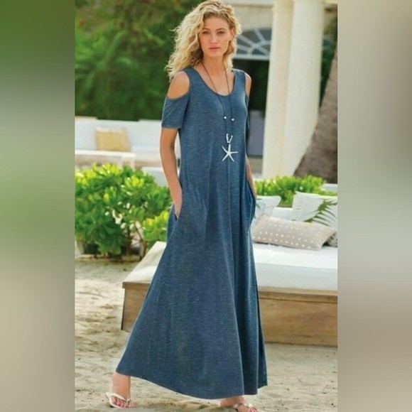 Soft Surroundings Dresses & Skirts - Soft Surroundings Cold Shoulder Electra Maxi Dress Blue - Size Large
